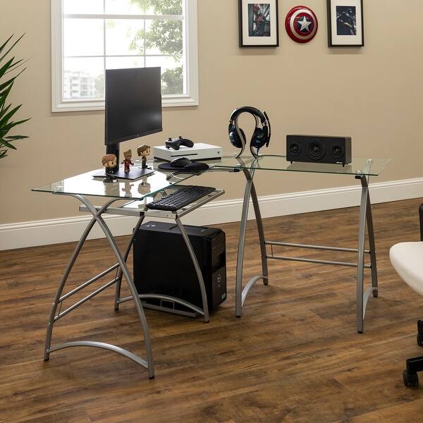 Shop Porch Den Vale Silver Metal Glass L Shaped Computer Desk On Sale Overstock 4401541
