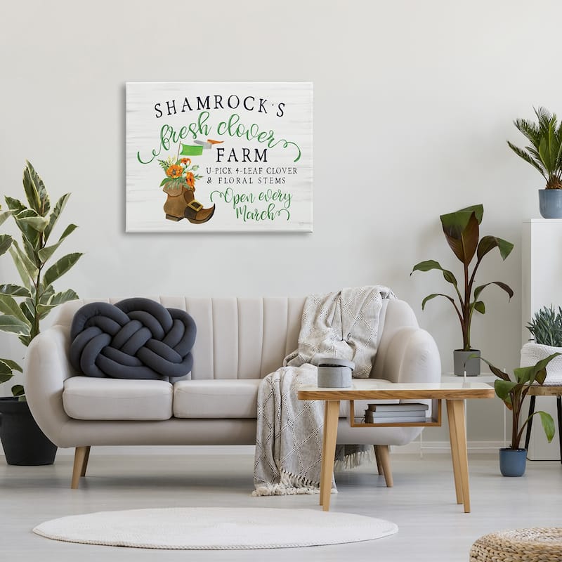 Stupell Shamrock Clover Farm Typography Sign Grainy Pattern Canvas Wall Art Design By Lux + Me Designs