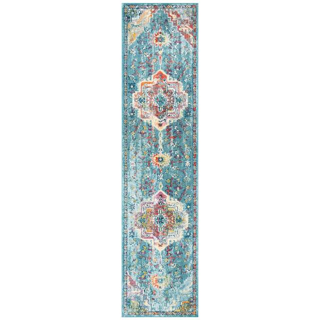 SAFAVIEH Crystal Floretta Vintage Boho Medallion Rug - 2'2" x 11' Runner - Teal/Orange
