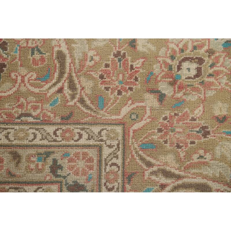 Hand Knotted Oriental 100% Wool Carpet Traditional Floral Pink Mashad Area Rug - 13' 9'' X 9' 7''