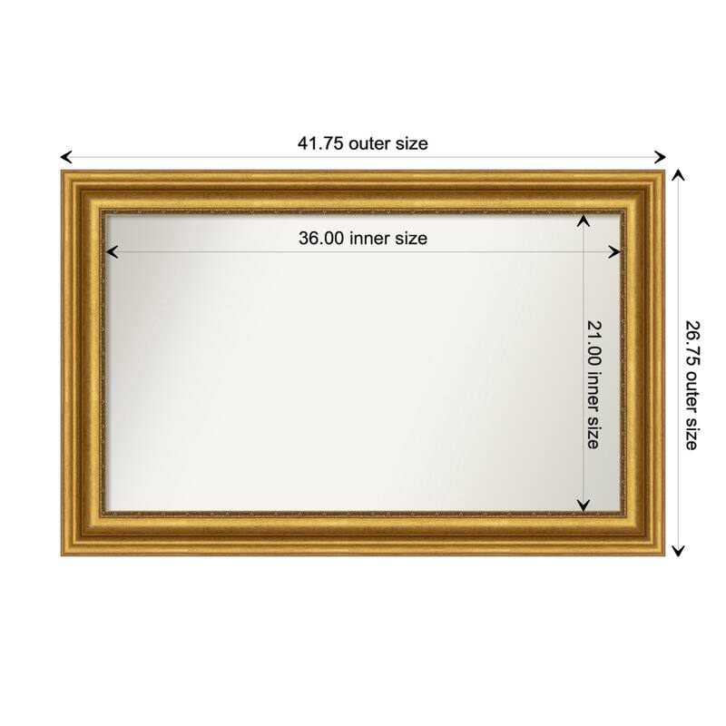 Parlor Gold Framed Non-Beveled Custom Wall Mirror, Bathroom Vanity Mirror - Outer Size: 41.75 x 26.75