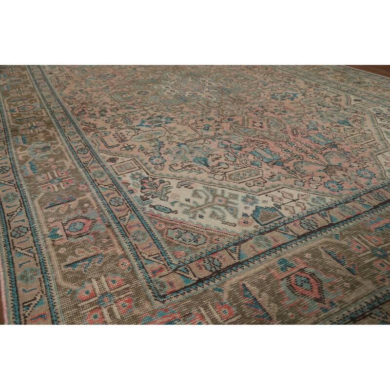 Pink Geometric Tabriz Persian Area Rug Hand-Knotted Wool Carpet - 6'7" x 9'3"