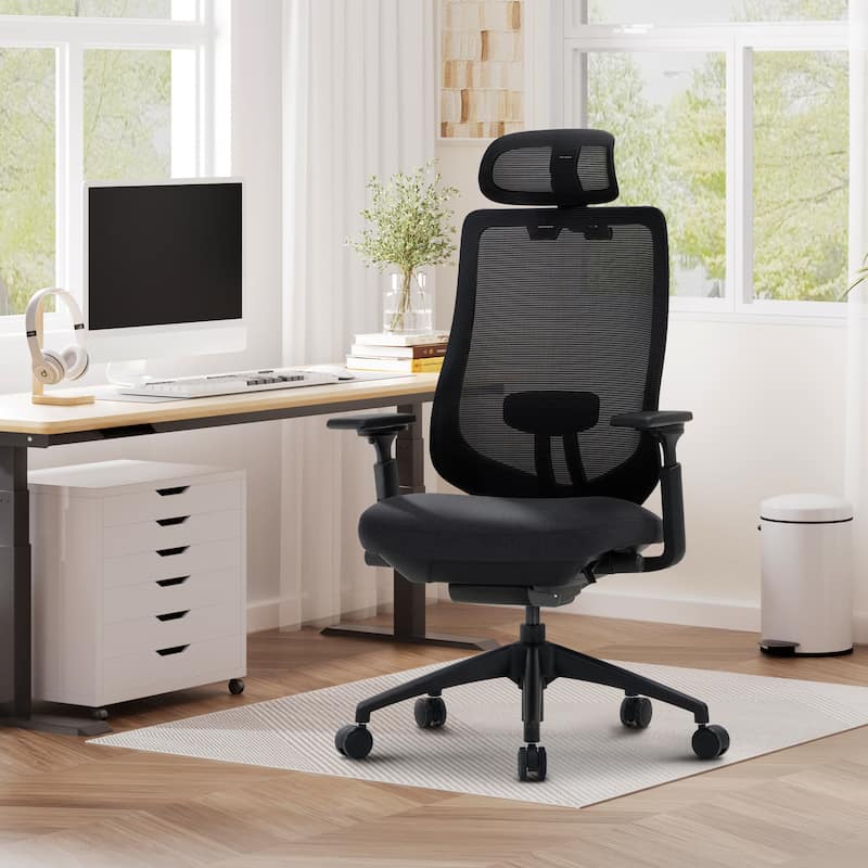 Ergonomic Office Chair, Mesh High Back, 4D Arms, Lumbar Support, Tilt Lock, Black - Black