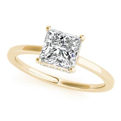 Auriya 14k Yellow Gold Lab Grown Princess Diamond Halo Engagement Ring 0.50 to 5.00 ct. tw. (F-G VS)