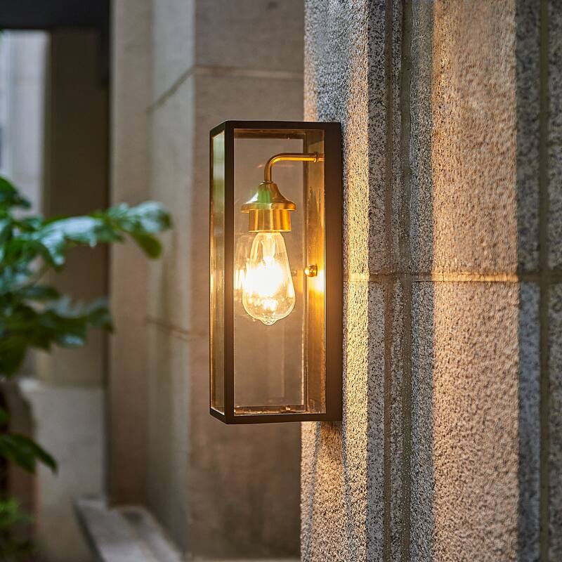 1 light 14 inch black and gold outdoor wall sconce