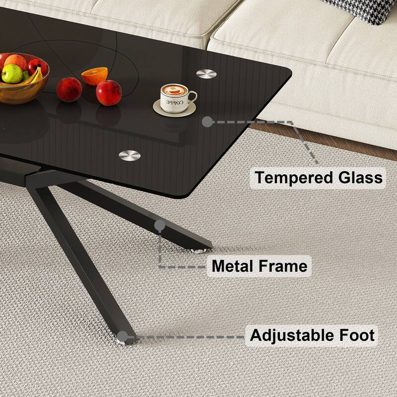 39.37" Rectangle Glass Coffee Table,Stylish Design with Metal Legs, Coffee Table for Living Room