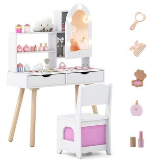 Costway Kids Vanity Set with 3-Color Lighting Modes, Adjustable - See Details