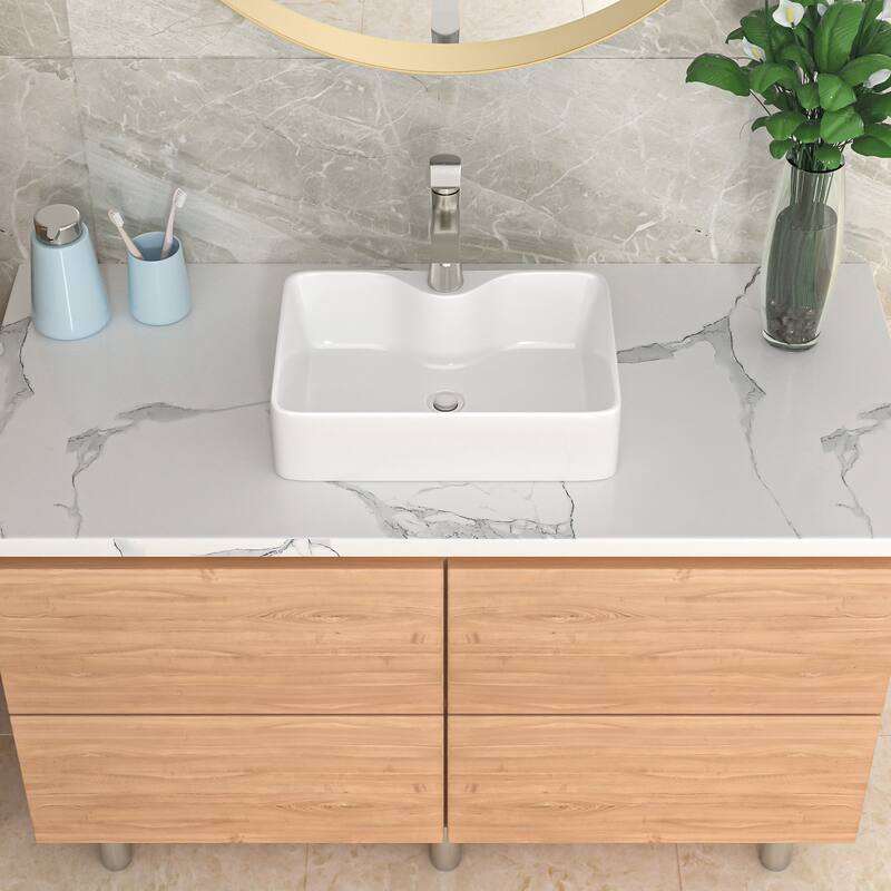 Lordear 16"x12" Rectangular White Ceramic Bathroom Vessel Sink Basin With Faucet Hole