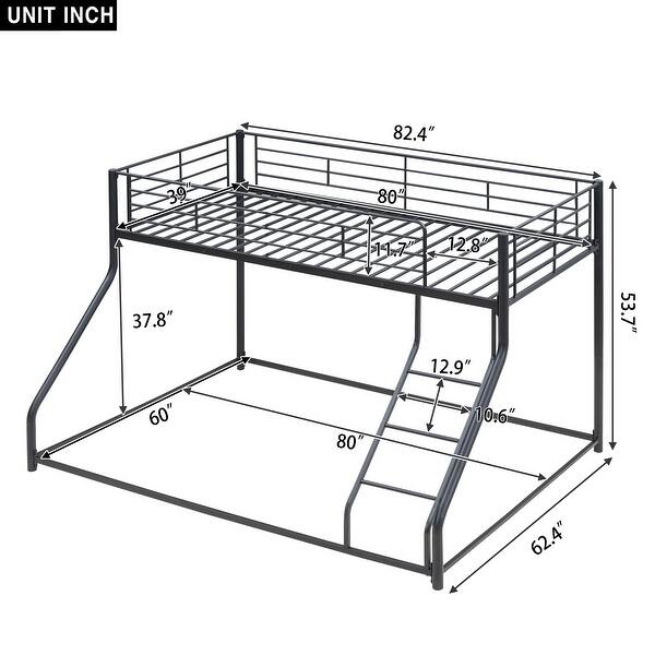 Metal Twin XL Over Queen Floor Bunk Bed with Sloping Ladder, Space-Saving Design, Black