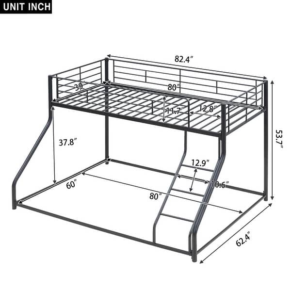 dimension image slide 1 of 2, Space-Saving Bunk Bed for Adults & Teens, Heavy-Duty Metal Bunk Bed Frame with 2 Ladders for Boys Girls, Noise Reduced