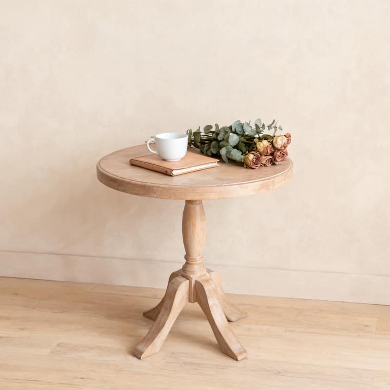 23.62'' Round Wooden Pedestal Coffee Table with Two Stands