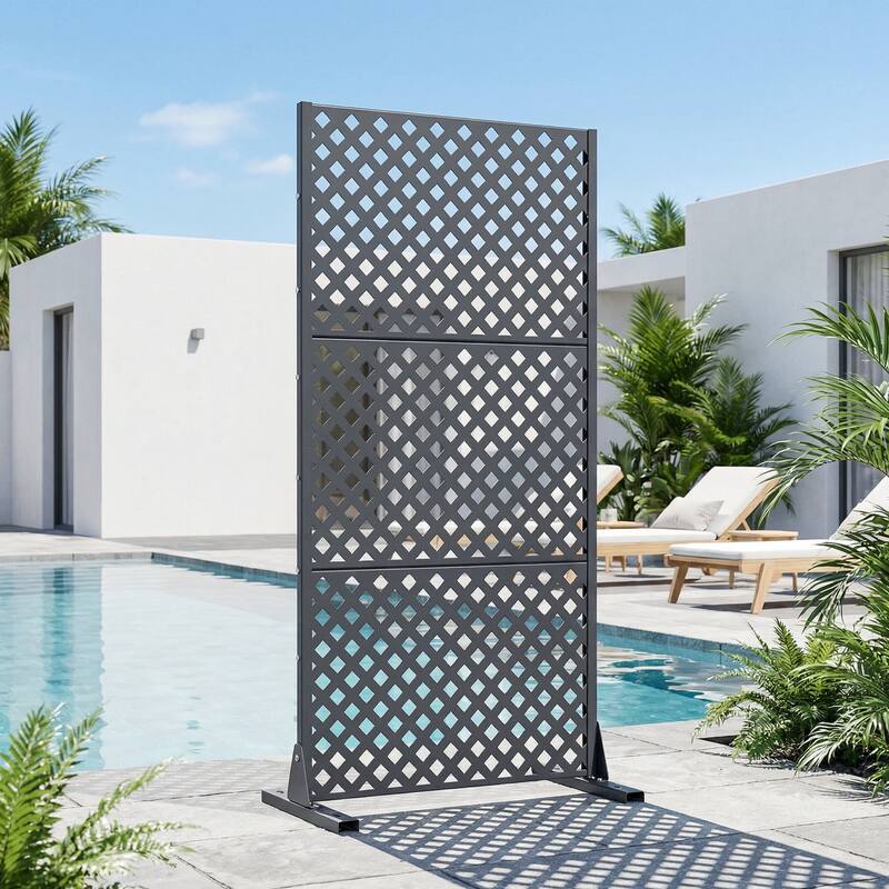 Outdoor Rectangle Privacy Screens Metal Screen Fence Panel - Dark Grey - 59"x30"