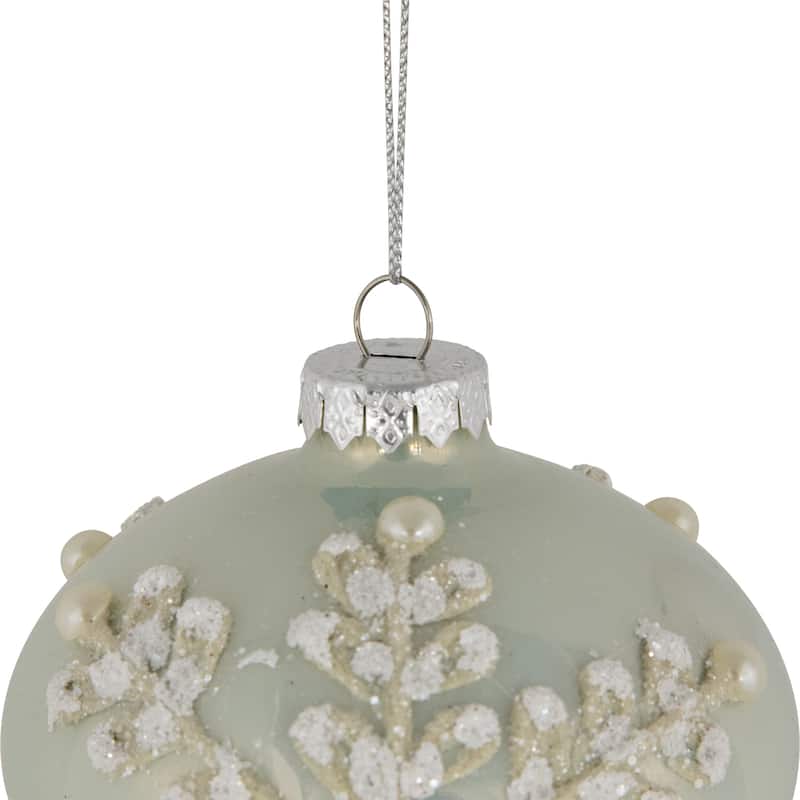 Set of 2 Green Sky Blue Textured Snowflakes Onion Christmas Glass Ornaments 4"