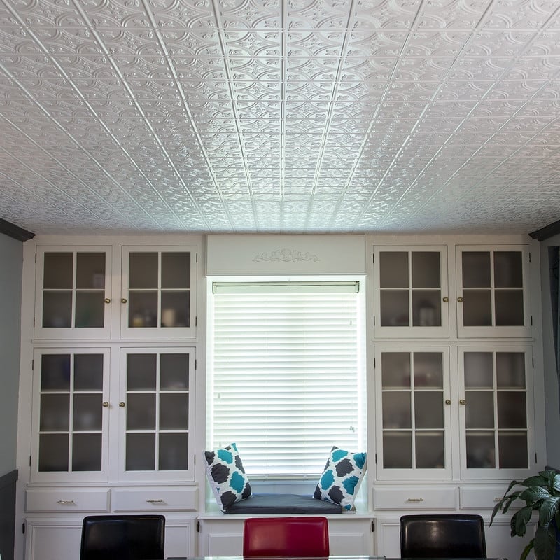 FASÄDE Traditional Style1 Decorative Vinyl 2ft x 4ft Glue Up Ceiling Panel in Gloss White (5 Pack)