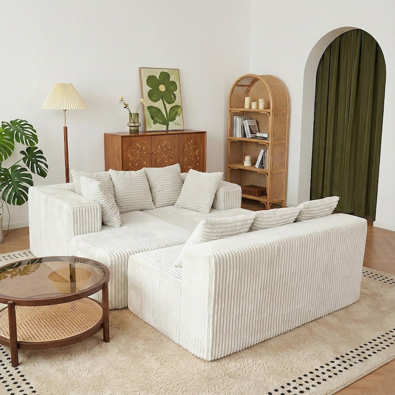 GDFStudio - American Design Modular 130" U-Shaped Sectional Sofa, Chaise Lounge with Reversible Layout