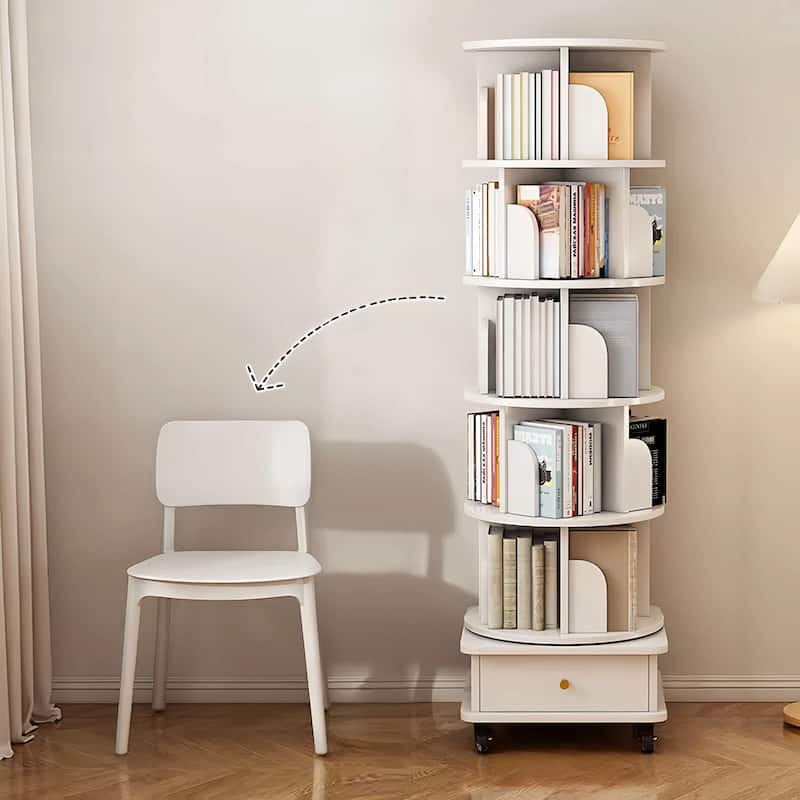 GDF Studio - Purling Modern 6-Tier Wood 360-Degree Rotating Bookshelf with Drawer Storage