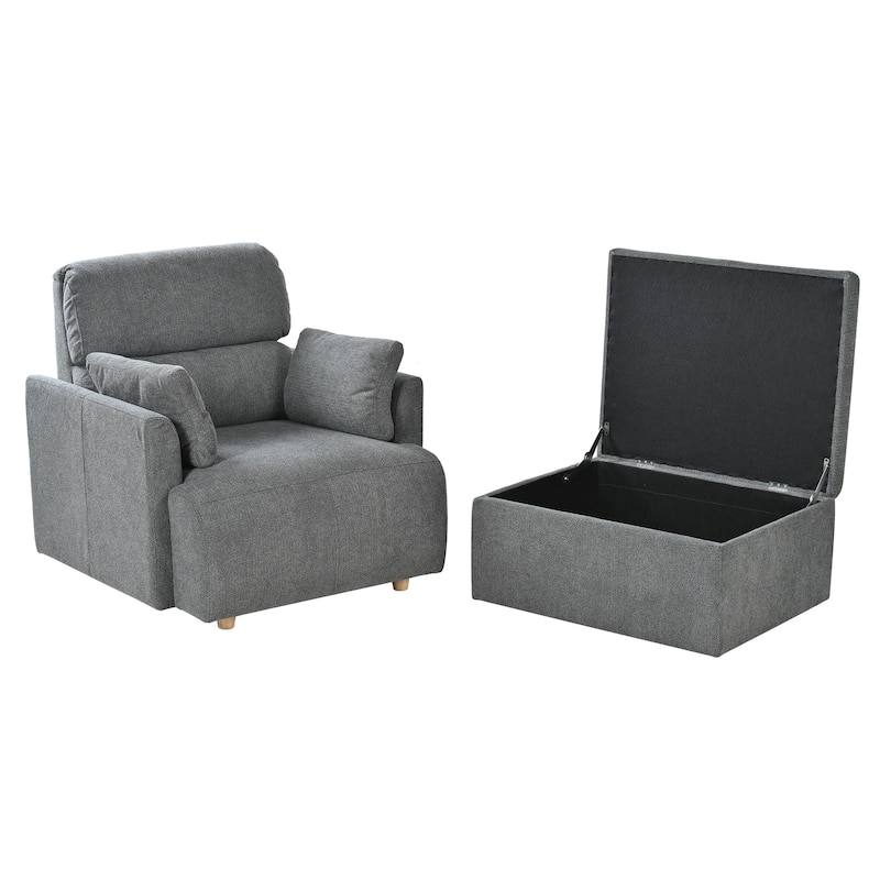 GDFStudio - Oversized 35" Accent Chair with Storage Ottoman