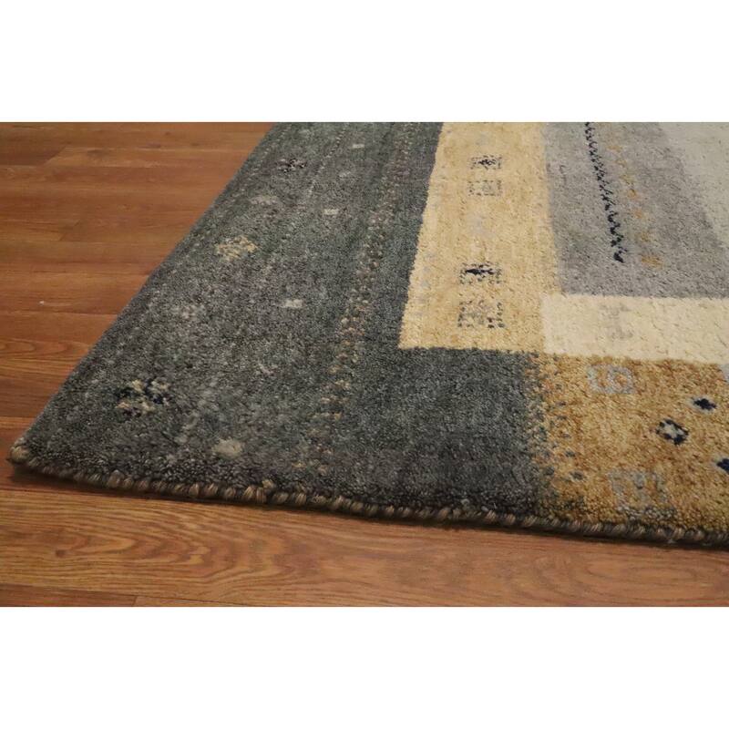 Hand Knotted Oriental 100% Wool Carpet Modern Geometric Greys & Charcoal Gabbeh Area Rug - 7' 9'' X 5' 6''