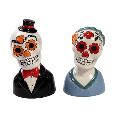 Day of the Dead Couple Man and Woman Ceramic Salt and Pepper Shakers - Multi