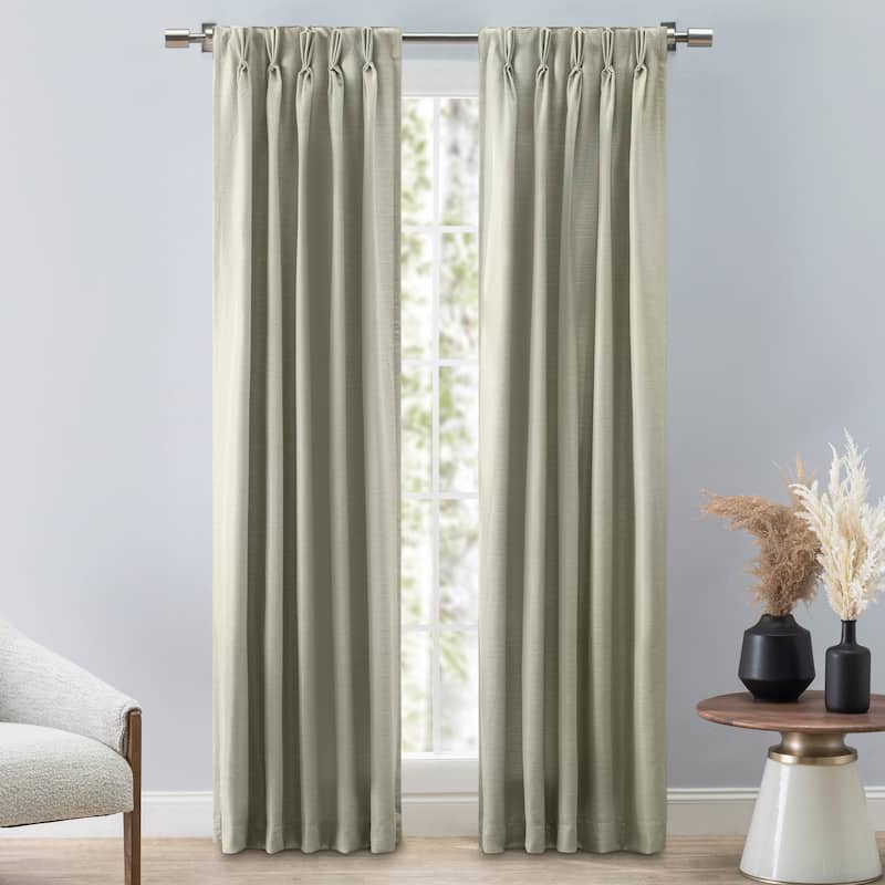 Grasscloth Premium Sheen Pinch Pleat W Back Tab Curtain Pair - 100"W x 84"L (50"W per panel) - Sage