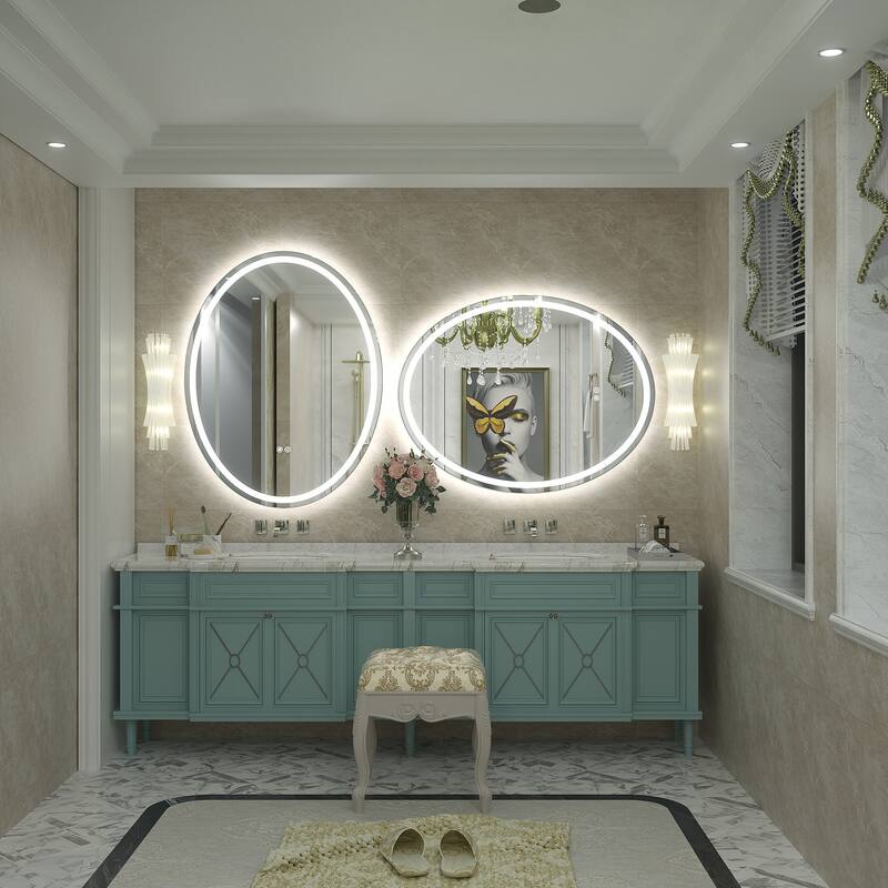 Oval Front & Back LED Lighted Anti-fog Tempered Glass Wall Bathroom Vanity Mirror, 3-Year Warranty & ETL Certification