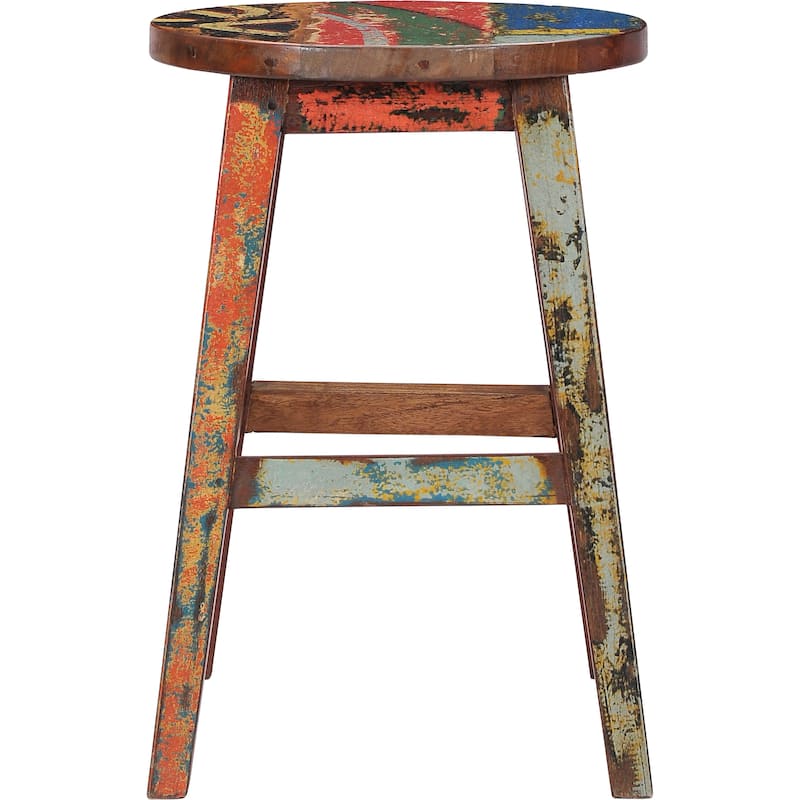 Marina Del Rey Round Recycled Teak Wood Boat Counter Stool