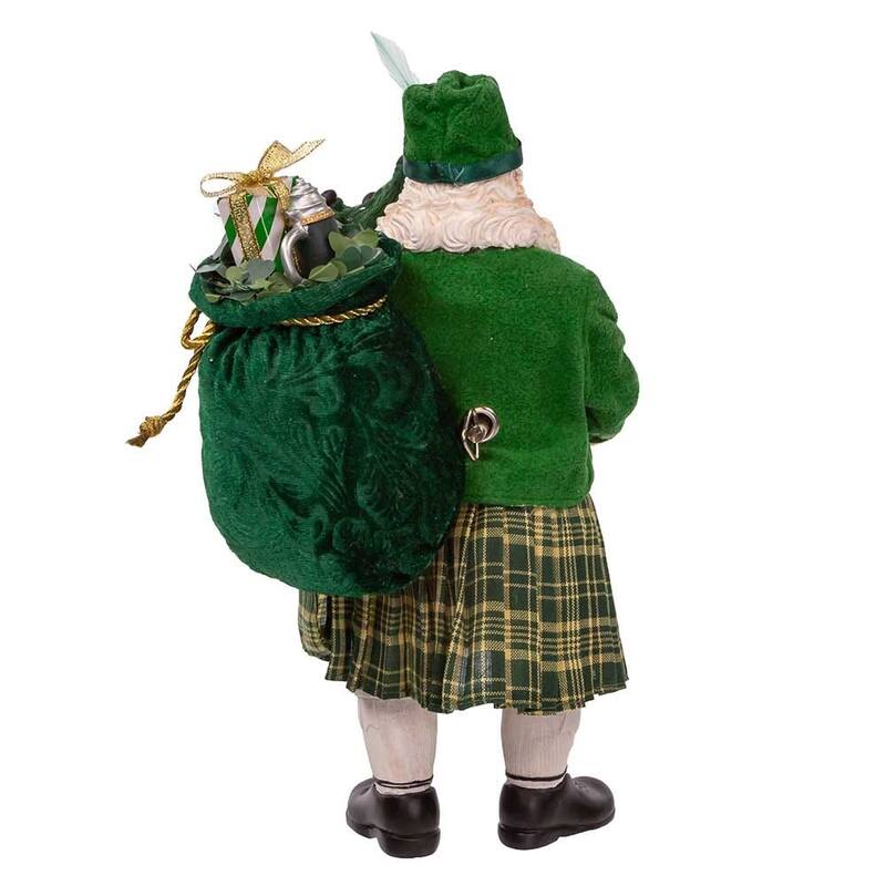 Kurt Adler 10.5-Inch Fabriché Musical Irish Bagpiper Santa - Multicolored