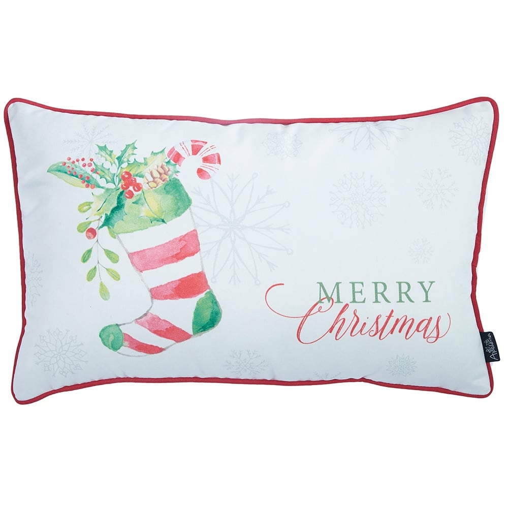 HomeRoots 20" X 12" Red and White Christmas Snowflakes Polyester Pillow Cover