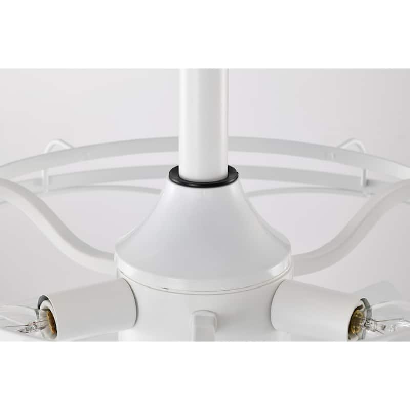 White Caged Lighted Ceiling Fan Fandelier 7-Blade Remote Control