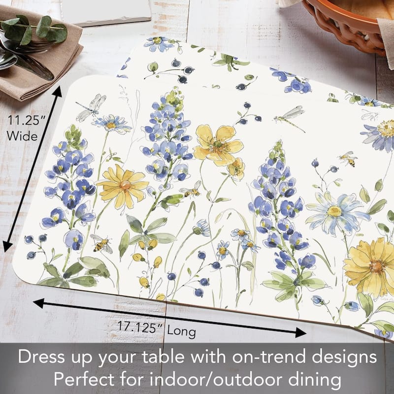Lovely Blues 4 Pack Reversible Easy Care Flexible Plastic Placemats Made in The USA BPA Free PVC Free Easily Wipes Clean