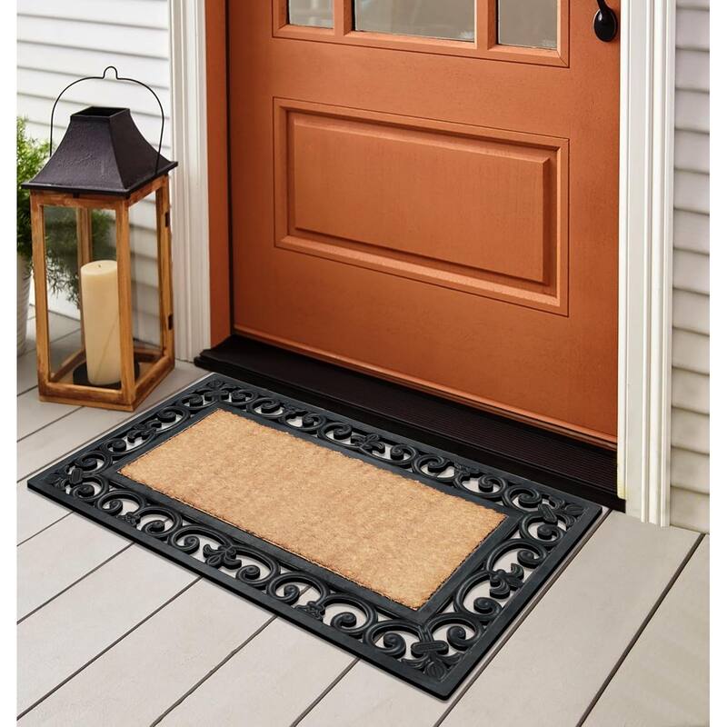 A1HC Rubber and Coir Paisley Border Outdoor Doormat Black - 18"X30"