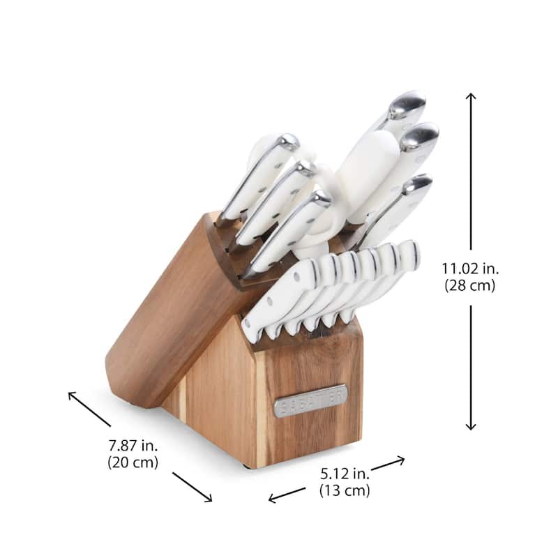 Sabatier 15 Piece White Forged Triple Rivet Cutlery Set with Acacia Block - N/A