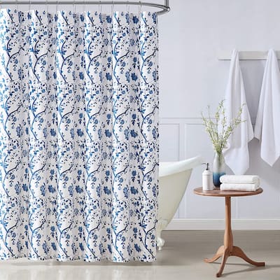 Cotton Shower Curtain, Stylish Floral Bathroom Decor, 72"x72"
