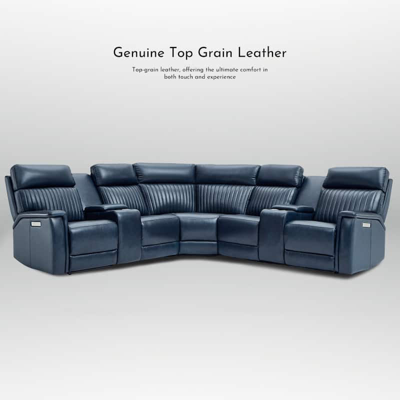 7PCS, 3 Power Recliners, Leather Reclining Sectional with Zero Gravity, USB Port & USB-C Port