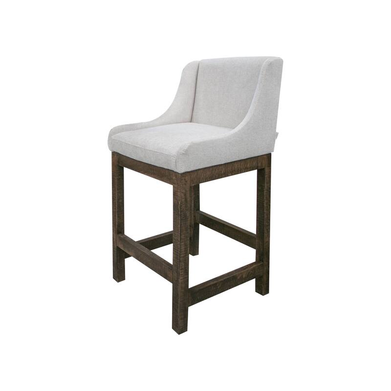 Lamy Barstool Chair, Curved Arms, Compact Solid Pine Wood, Beige Polyester