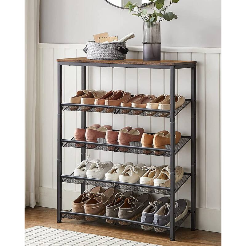 Brown Wood 5-Tier Shoe Rack with Storage Shelves and Spacious Top - 11.8”D x 29.5”W x 36.6”H