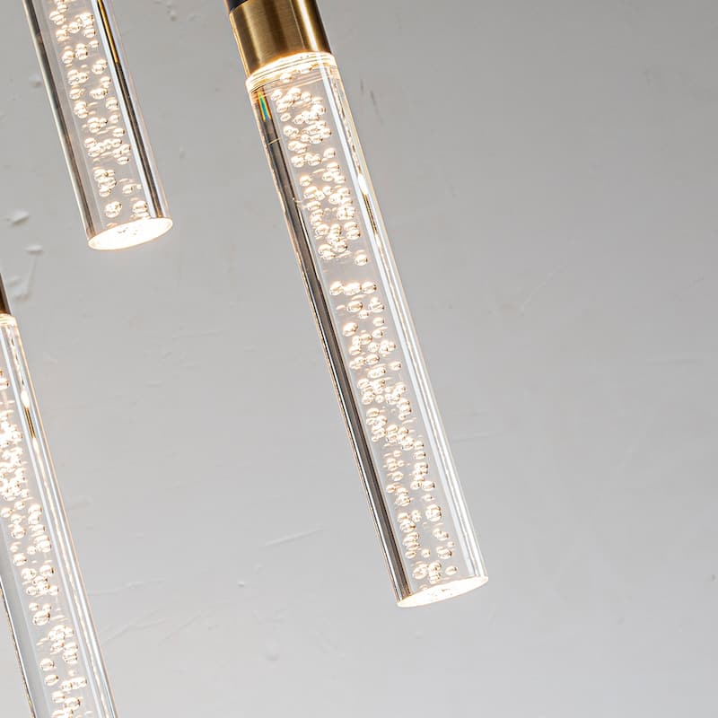 12'' Modern 5-Light Seeded Bubble Glass Cluster Integrated LED Staircase Chandelier Pendant Light In Matte Black - W12''