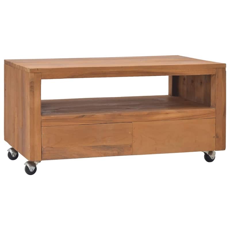 vidaXL TV Cabinet with Wheels 31.5"x19.7"x16.5" Solid Teak Wood - 31.5" x 19.7" x 16.5"