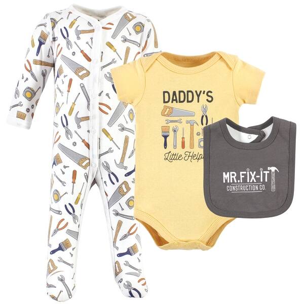 slide 1 of 1, Hudson Baby Infant Boy Cotton Sleep and Play, Bodysuit and Bandana Bib Set, Construction Work 0-3 Months - Construction Work