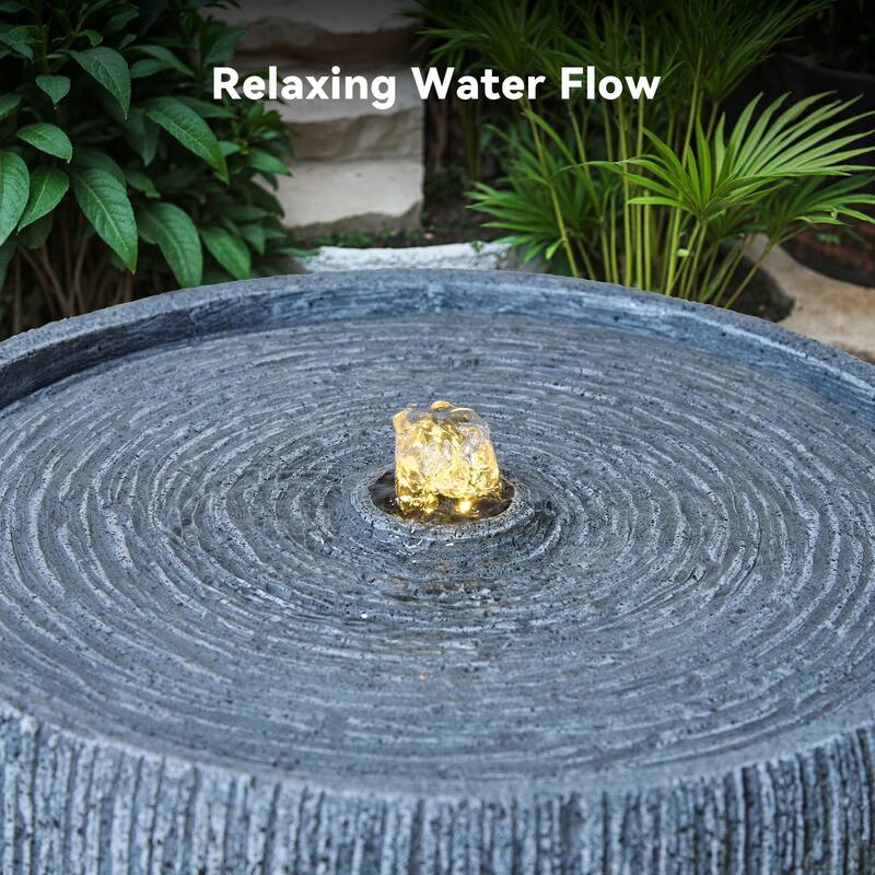 Polyresin Grey Pot Fountain Weather Resistant with Pump and LED Light