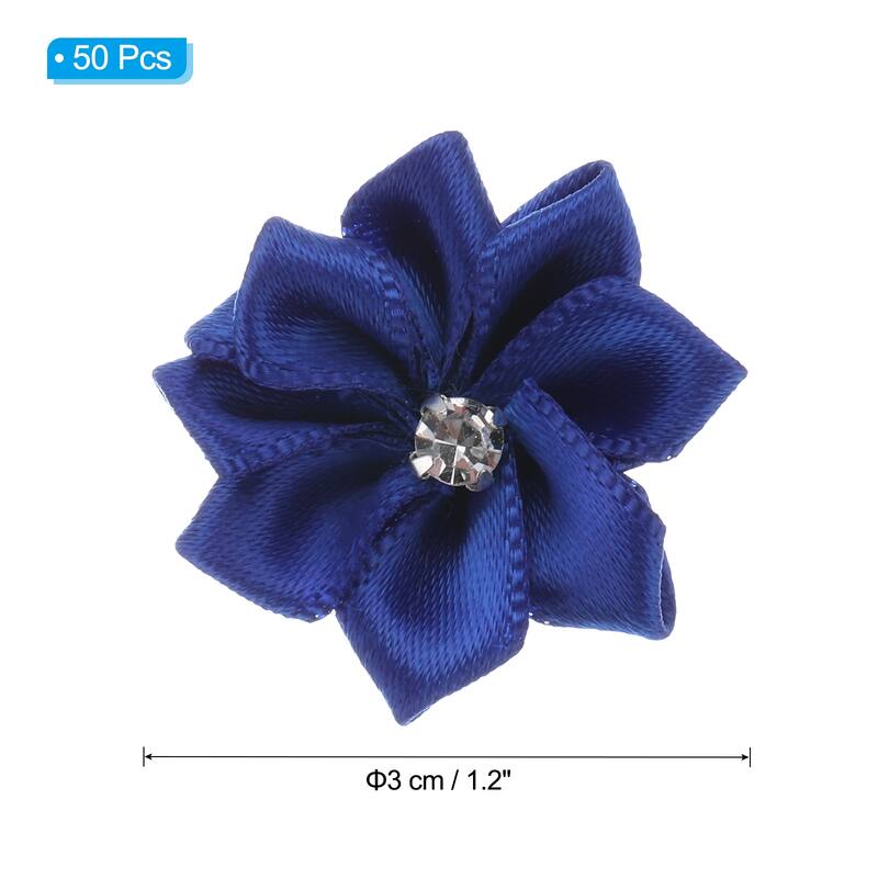 50Pcs Small Ribbon Flowers Satin Ribbon Flowers Mini Fabric Flower - 3cm - Dark Blue