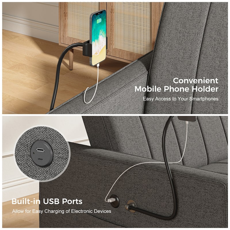 Duane Modern Upholstered Sleeper Sofa with Mobile Phone Holder by HULALA HOME