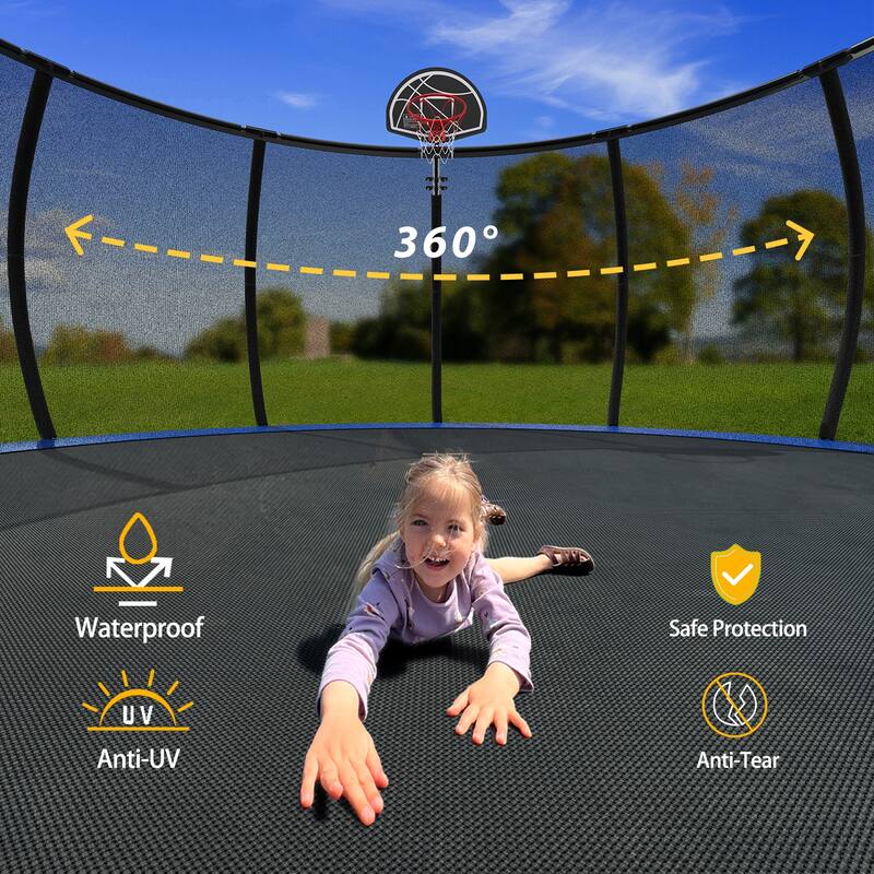 16FT Outdoor Trampoline for Kids and Adults, Pumpkin Trampolines with Curved Poles,Heavy Duty Trampoline