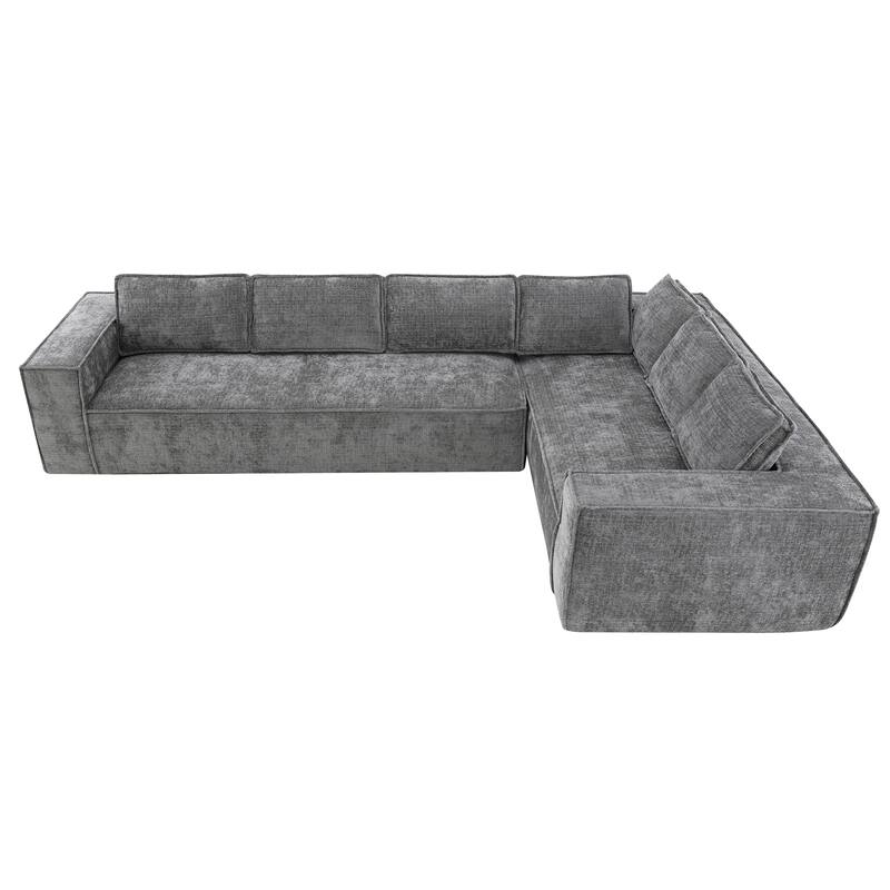 129.5" Chenille Modular L-Shaped Cloud Couch, No Assembly