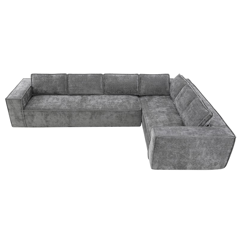 Oversized L-Shaped Modular Sectional Sofa, Wrinkle-Resistant Chenille 6 Seat Cloud Sofa, Full Compression Deep Seat Corner Sofa