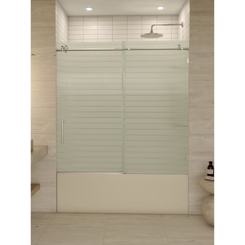 Galaxy 60 in. x 60 in. Fully Frameless Fluted Glass Sliding Bathtub Doors - Lefthand