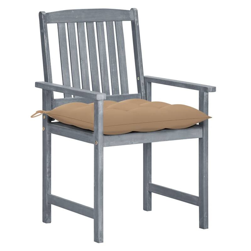 vidaXL Patio Chairs Outdoor Dining Chair with Cushions Gray Solid Wood Acacia
