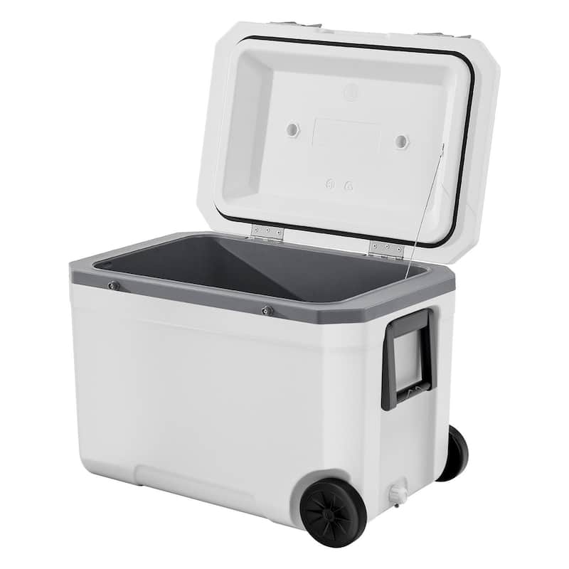 Portable Insulated Cooler with Wheels & Cup Holder for Outdoors