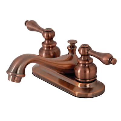 Kingston Brass Restoration Two-Handle 3-Hole Deck Mount 4 in. Centerset Bathroom Faucet in Antique Copper