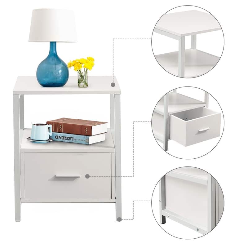 Javlergo (Set of 2) 1-Drawer Nightstand, Modern Square End Side Table for Bedroom, Living Room